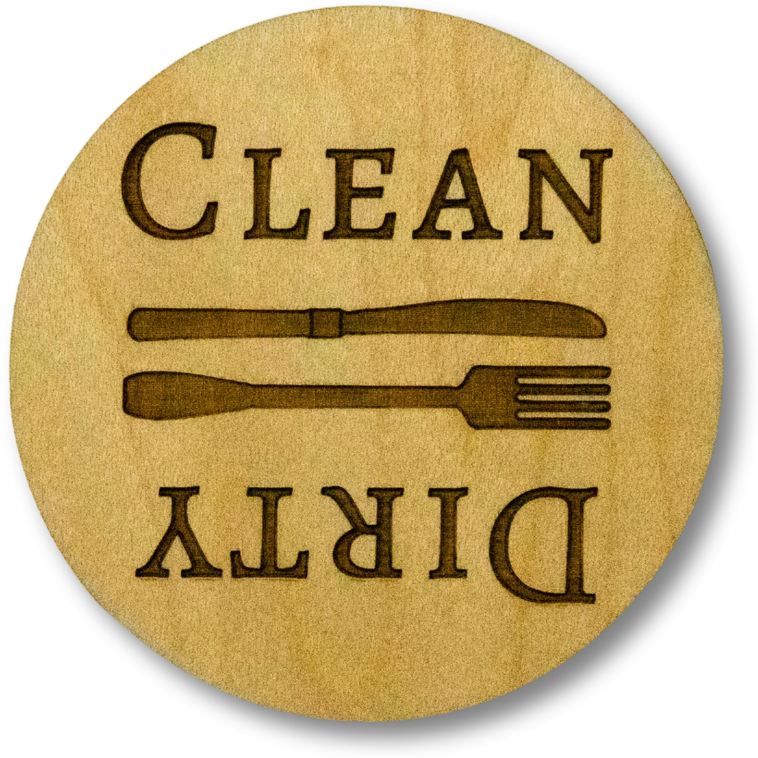 Dishwasher magnet clean dirty sign on maple wood
