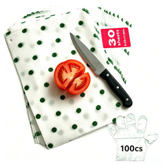 Disposable Cutting Board Sheets 30 pack with 100 gloves for meal prep
