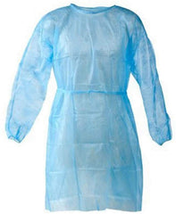 Blue disposable isolation gowns pack of 10 with elastic and knitted cuffs