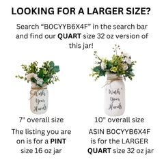Seven inch tall mason jar shelf decor with artificial flowers
