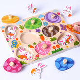 DIYDEC Easter Wooden Pegged Puzzles 8pcs bunny matching eggs set