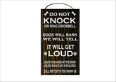 Do Not Knock or Ring Doorbell sign on front door made from birch plywood 7x12