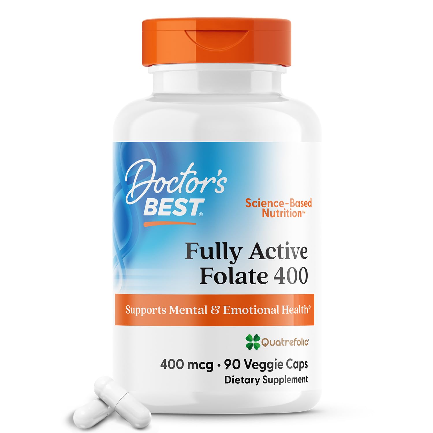Doctor's BEST folate supplement 400 mcg 90 veggie capsules