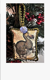 Dodo Christmas Tree Ornament from Alice's Adventures in Wonderland fabric collage with trim