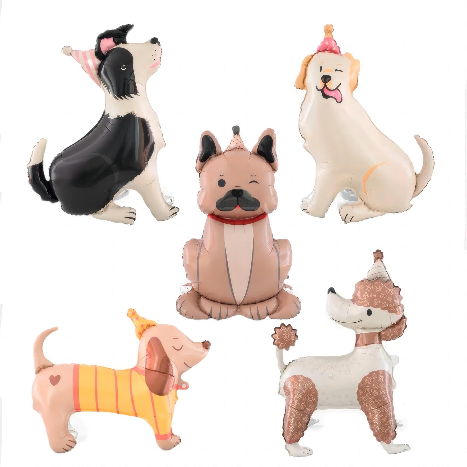 dog balloons 5pcs set for dog themed birthday party featuring breed varieties