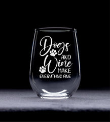 Dog lover gift stemless wine glass paw print design