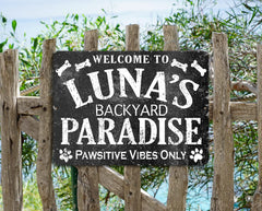Dog name sign backyard playground metal 12x18 for indoor outdoor