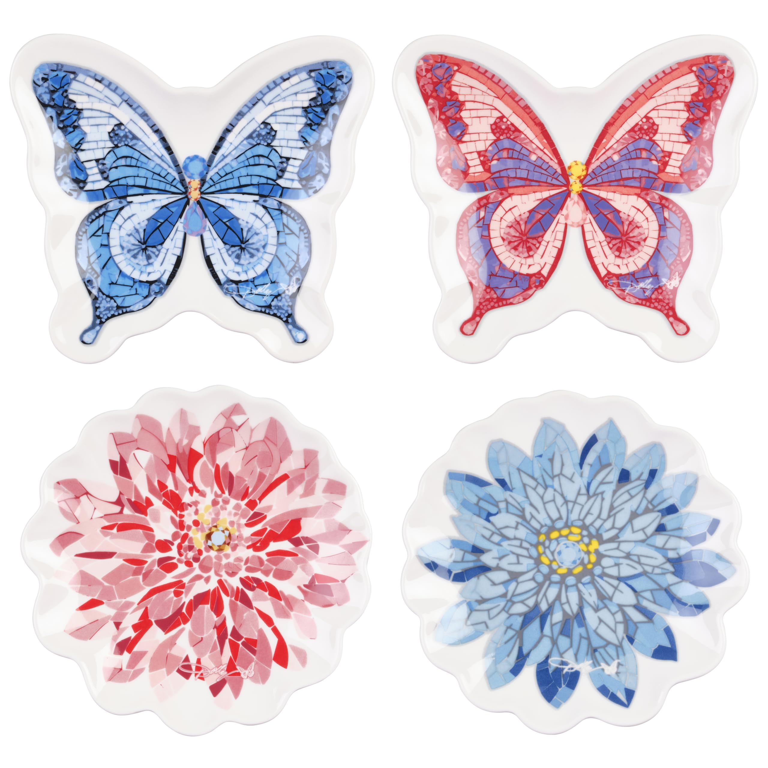 Dolly Parton jeweled mosaic dessert plates set of 4 on table
