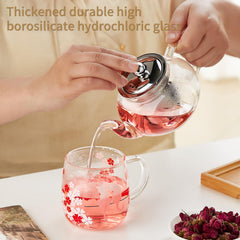 Clear borosilicate glass teapot showing removable infuser