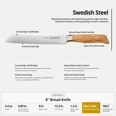 Sourdough bread knife with serrated edge