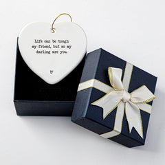 Double-sided printing on ceramic heart keepsake