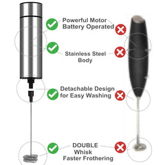 Milk being frothed for latte using handheld frother