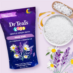 Label showing Melatonin and Essential Oil Blend on Dr Teal's Kids Sleep Soak
