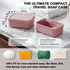 Light pink silicone soap case with draining tray for travel
