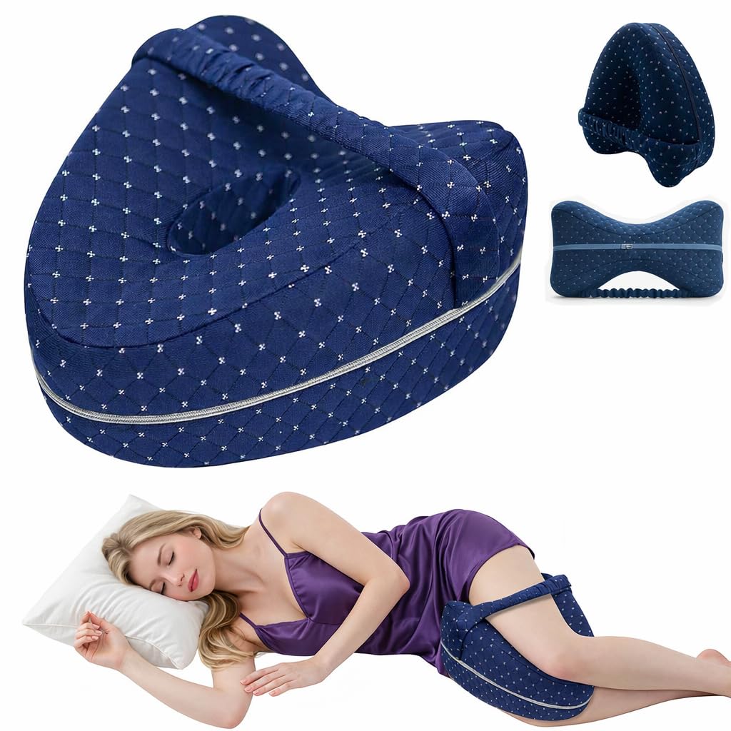 Drawpro Knee Pillow blue for side sleepers memory foam