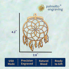 Dream catcher Christmas ornament measures 2.8 by 4.2 inches