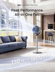 DREO pedestal fan featuring DC motor and remote control