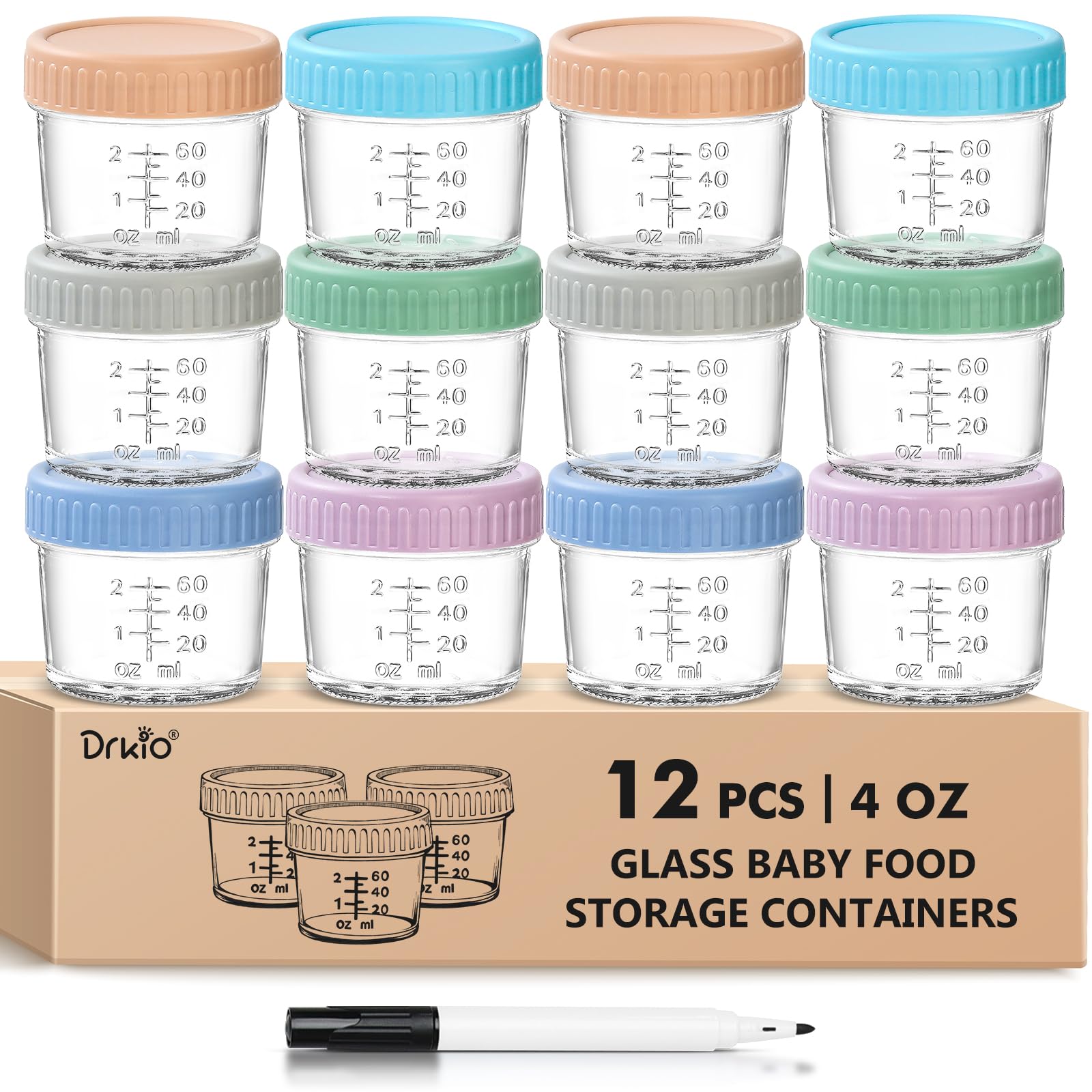 DRKIO 12 pcs baby food storage containers
