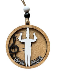 Drum Major marching band Christmas Tree Ornament wood with laser cut layers