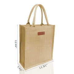 Package contents including jute wine bag burlap gift bag and thank you cards