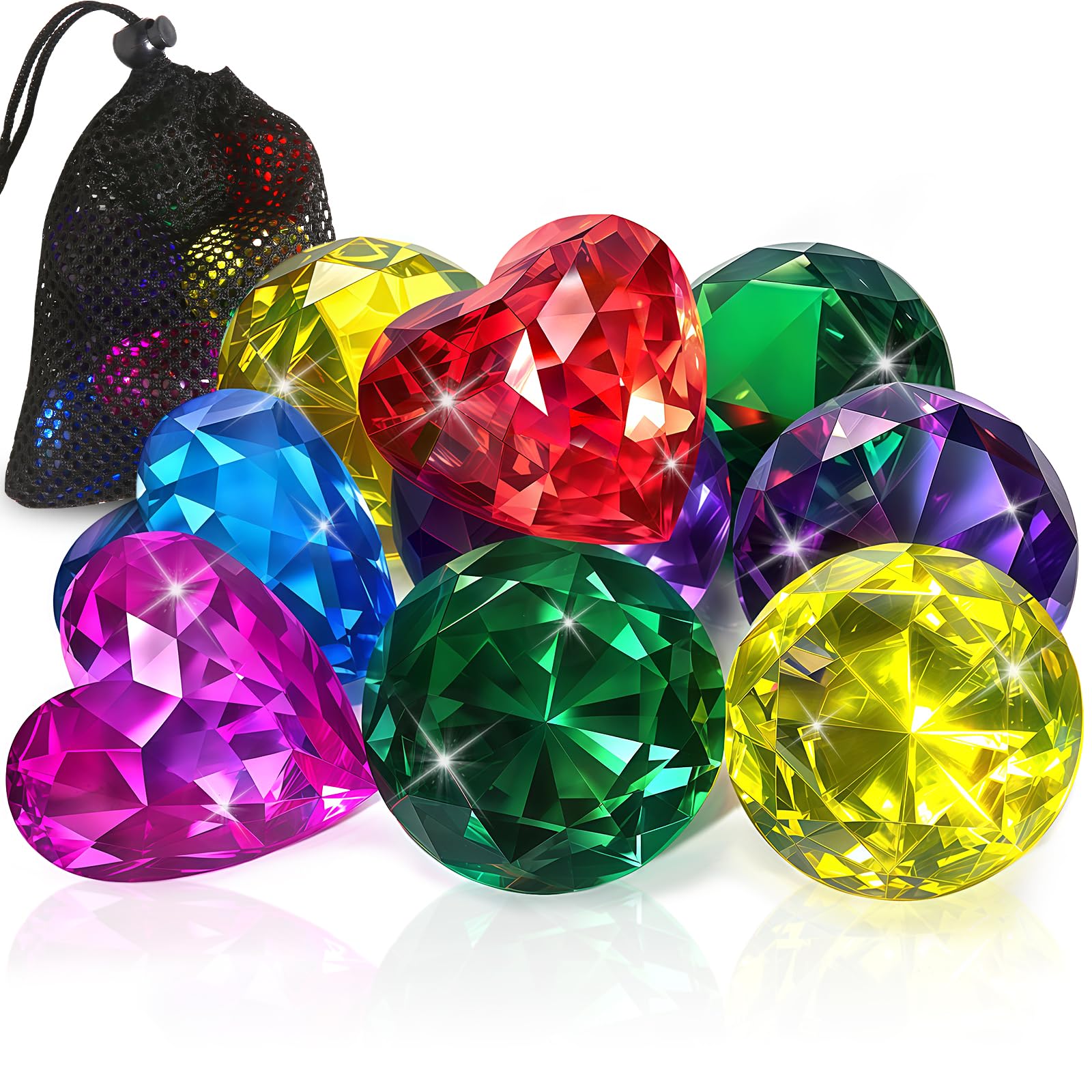 Duchong 9 piece pool toys diving gems in storage net bag