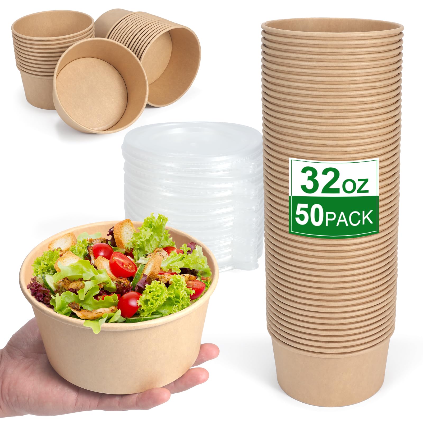 DUIBAOCHUN 50 Pcs 32 Oz disposable bowls with lids