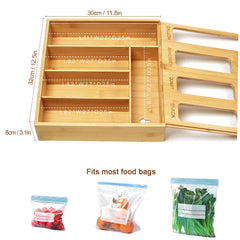 Solid bamboo material bag storage organizer with slider design