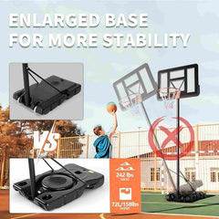 Height adjustable hoop from 5.25 to 10 feet by handle