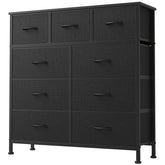 DUMOS 9 Drawer Dresser Matte Black in a bedroom with wooden top