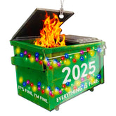 Dumpster fire Ornament displayed on a Christmas tree
