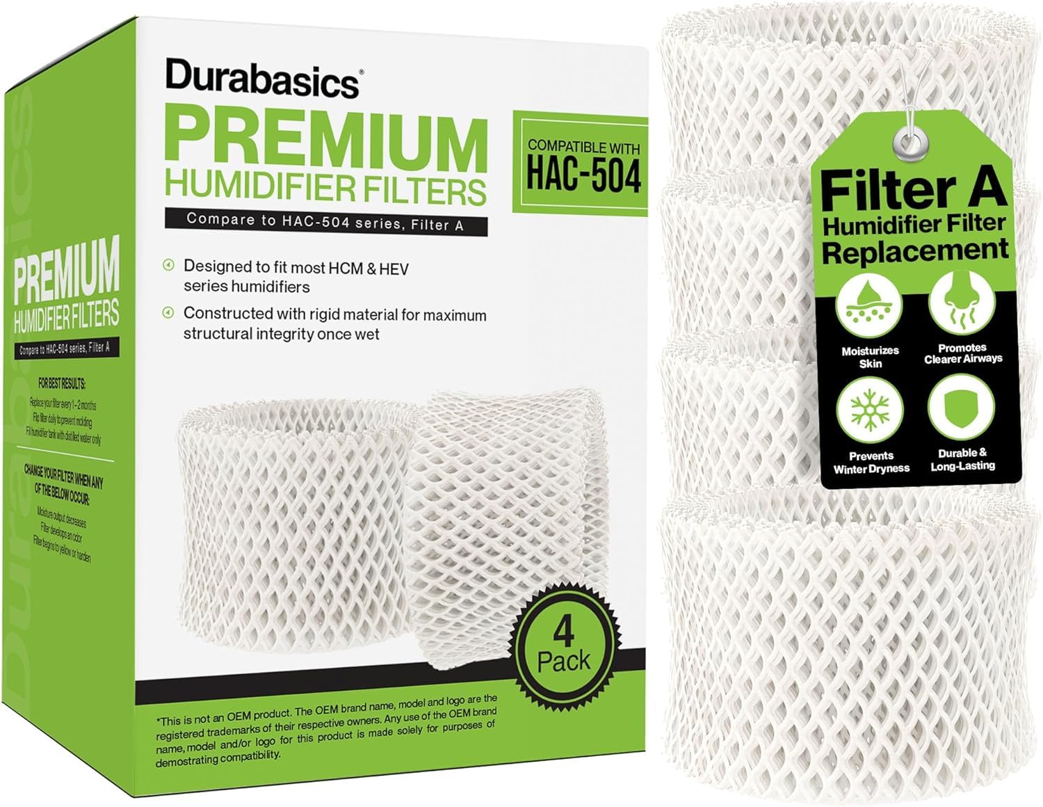 Durabasics 4pack humidifier filters compatible with HAC-504