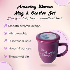 Dusky Purple ceramic mug 14 oz with lid that doubles as a coaster