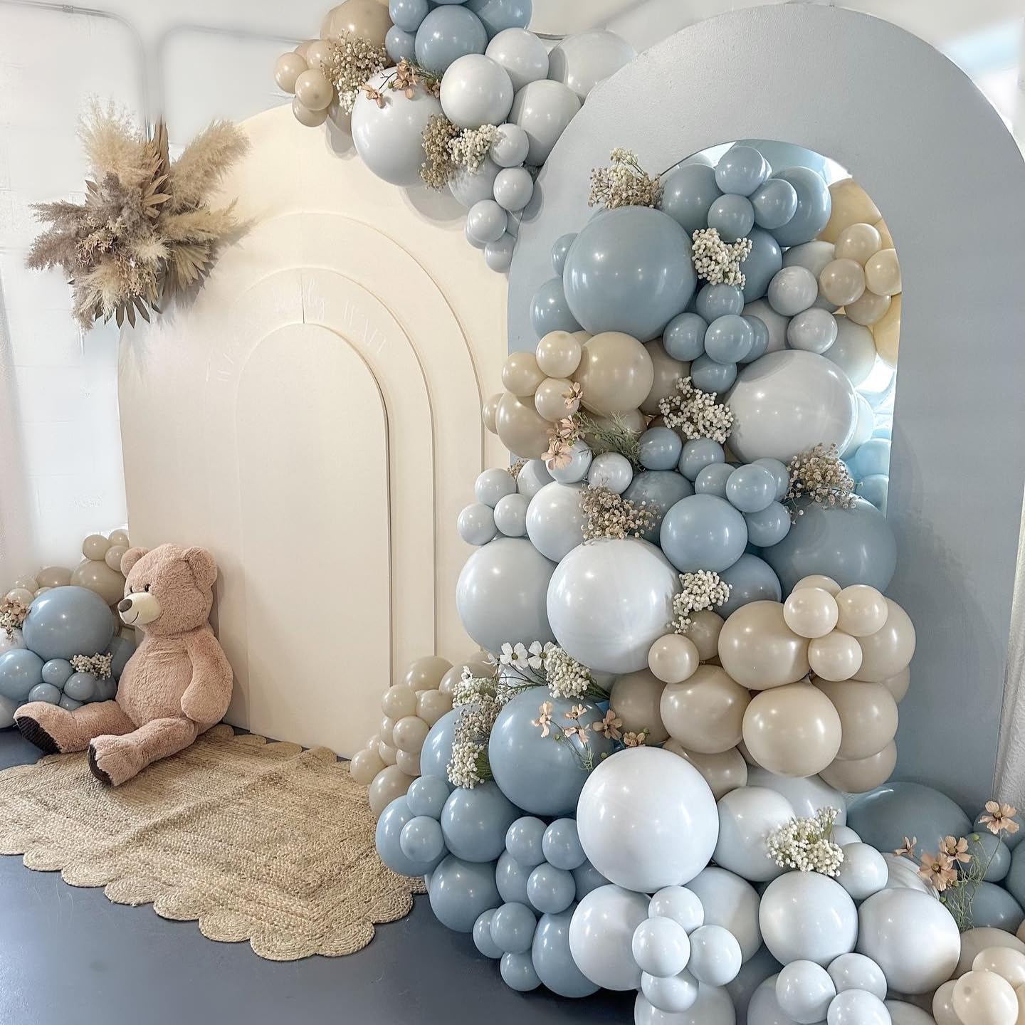 Dusty Blue Balloon Arch Kit with slate fog blue balloons