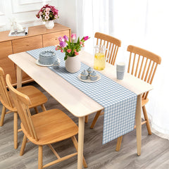 Dusty blue gingham pattern decor table runner