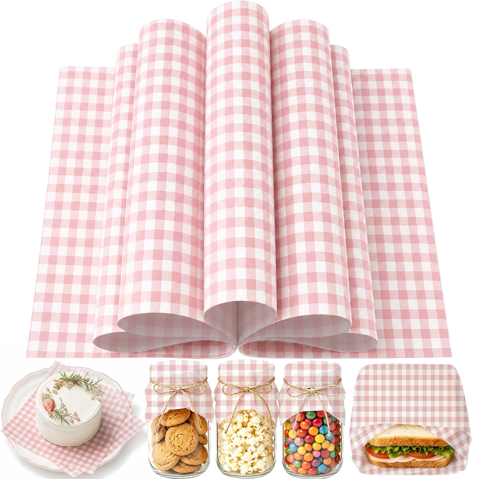 Dusty pink plaid wax paper for deli food in 150 sheets