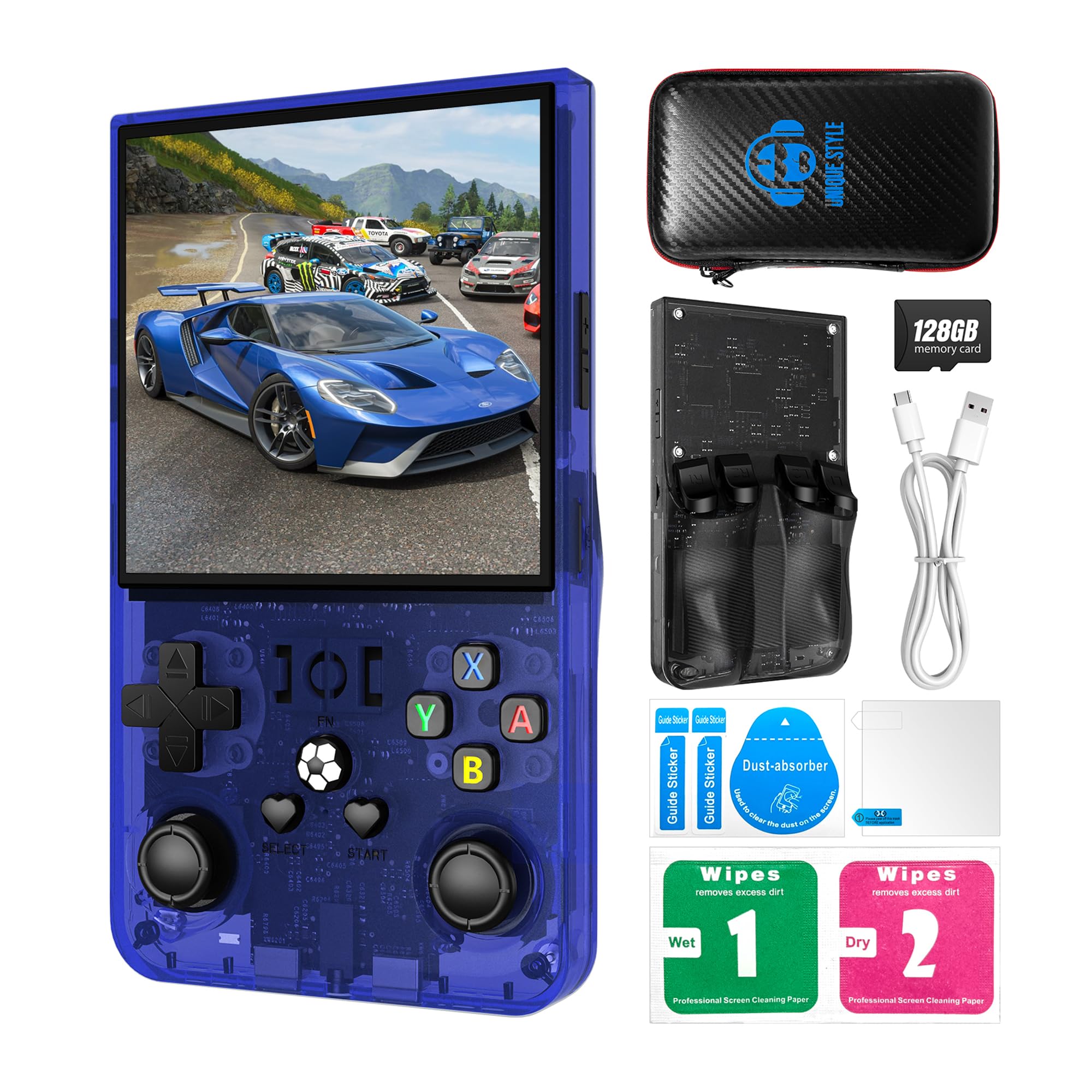 DVJQSN R36MAX handheld console shown with 64GB storage