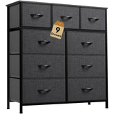 DWVO 9 drawer dresser with fabric bins and wooden top