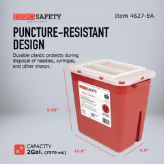 Dimensional view of Dynarex Dispo Safety Sharps Container 6-9x10-8x9-98in