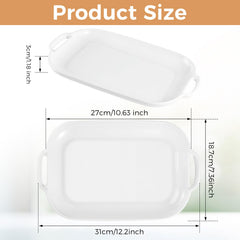 White rectangular ceramic serving tray pair with handles by Dyrfolm