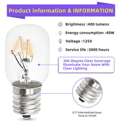 E17 base 40W 125V microwave light bulb under hood