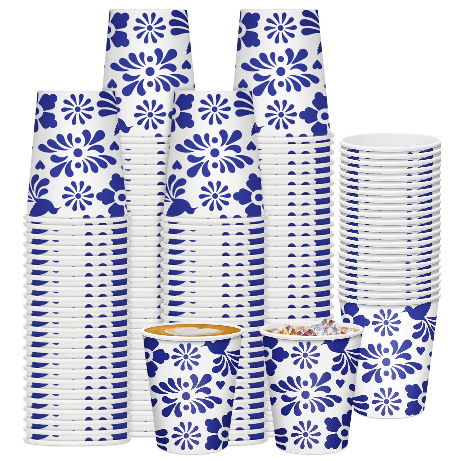Eaasty Talavera paper cups 9 oz blue and white 100 pack