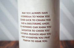 Back features a personalized message or the Irish blessing shown