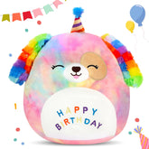 Easfan 12 inch rainbow birthday dog plush pillow close up design