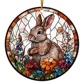 Easter Bunny acrylic suncatcher ornament hanging on a spring tree