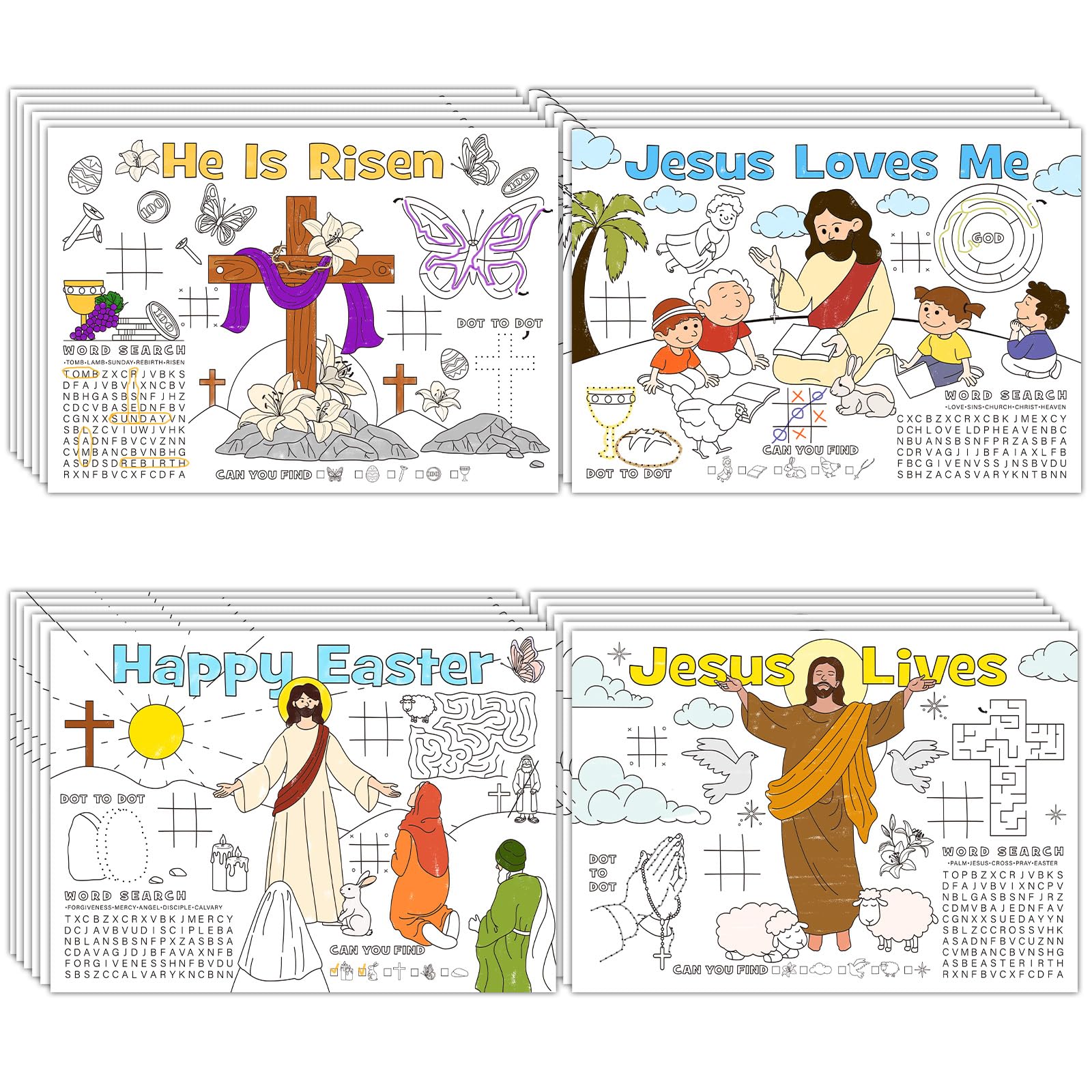 Easter coloring placemats set of 24 in four designs