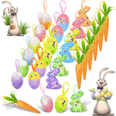 24 pack easter egg ornament set with foam eggs rabbits and carrots
