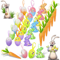 24 pack easter egg ornament set with foam eggs rabbits and carrots