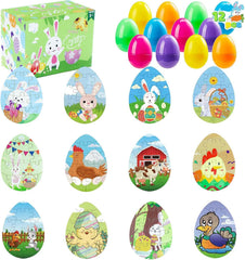 twelve plastic eggs each containing a puzzle for Easter eggs puzzle set