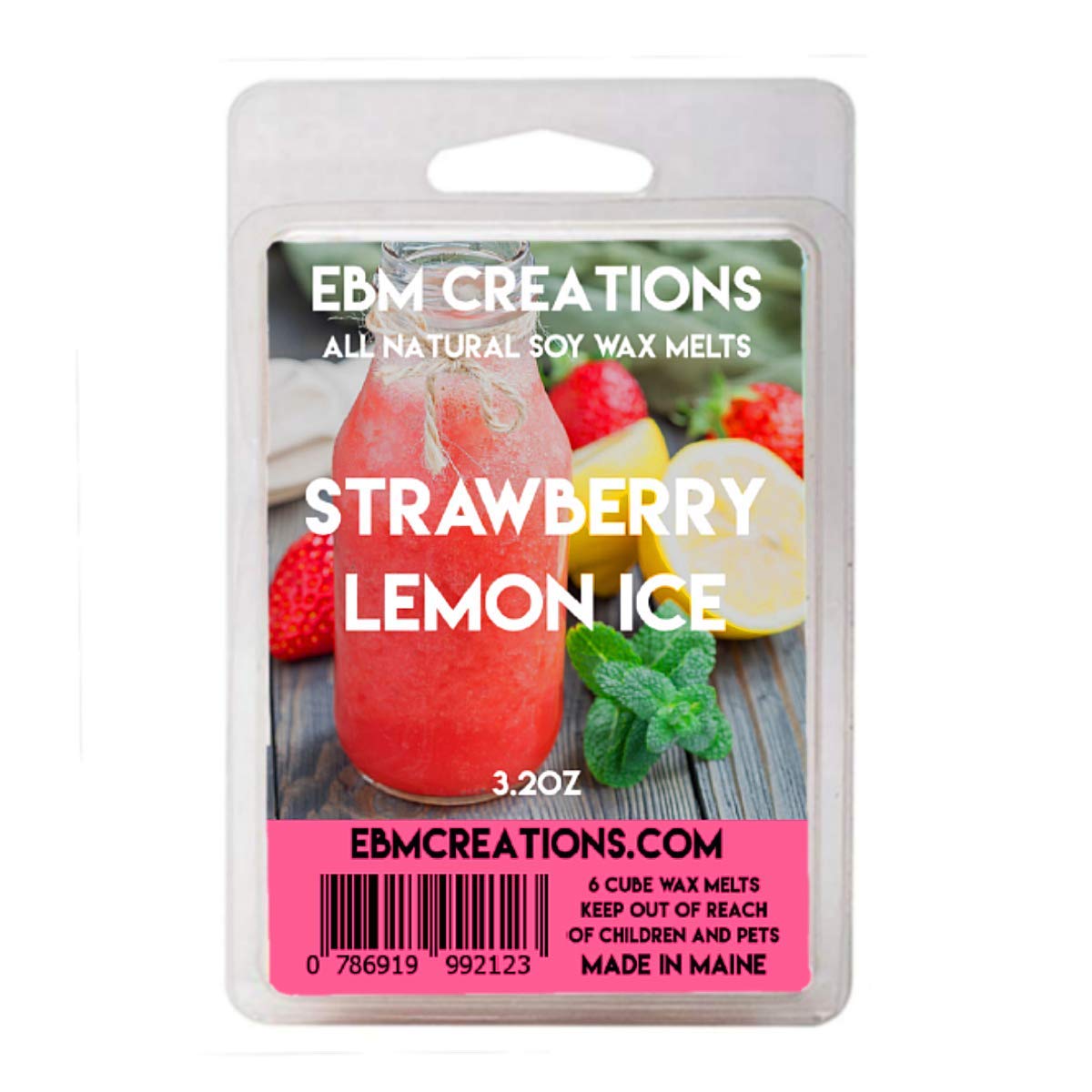 Strawberry Lemon Ice- Scented All Natural Soy Wax Melts 6-cube clamshell by EBM Creations