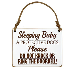 Edison Wood sleeping baby sign with protective dogs message